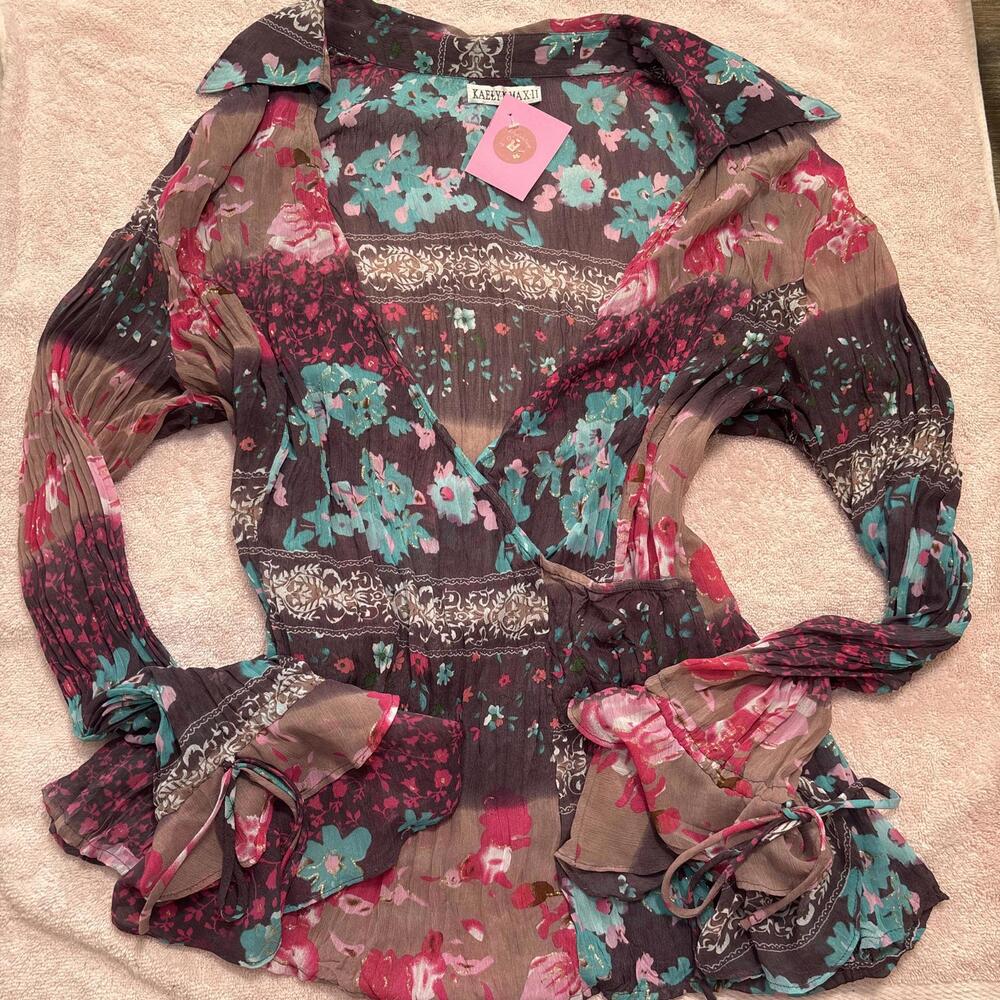 vintage silky wrap‎ fairy core blouse